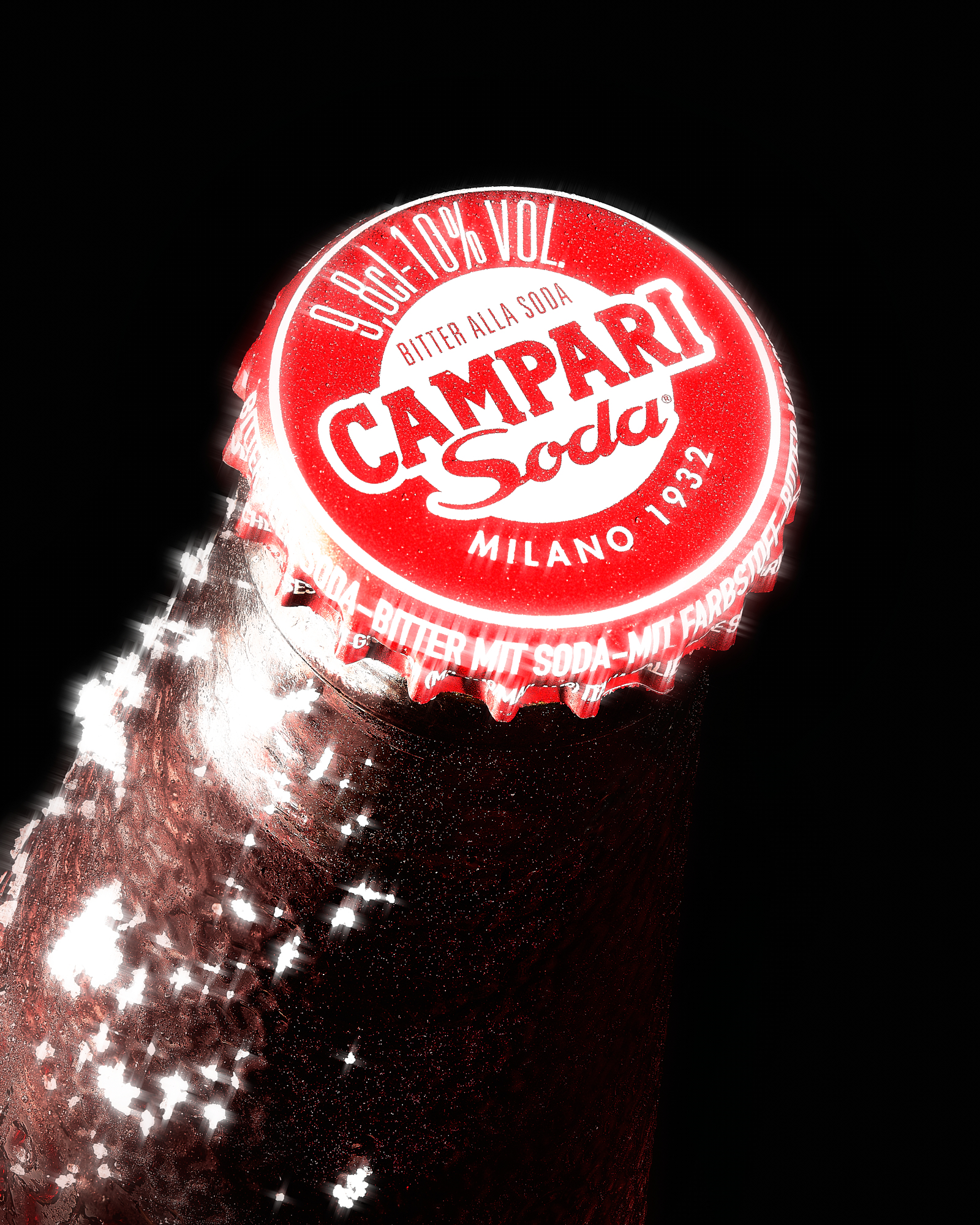 campari soda cap shot with flared light