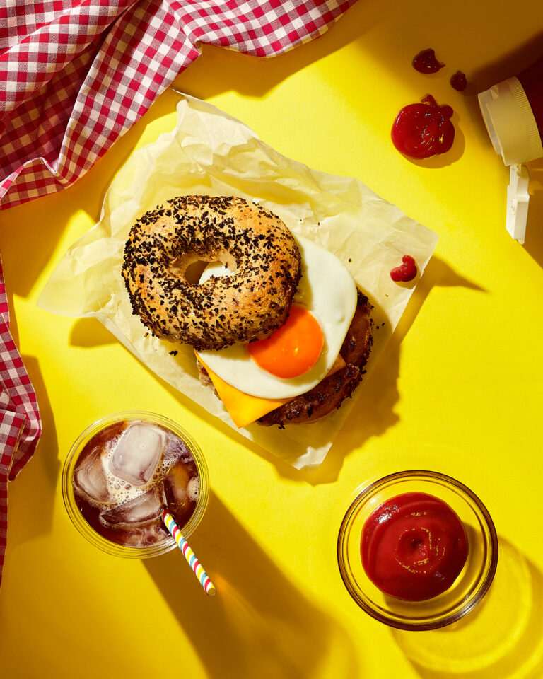 sausage and egg bagel photography