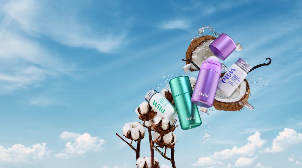 wild roll on deodorant floating product photography